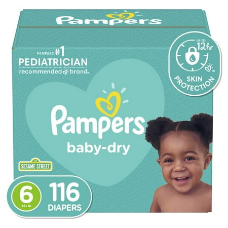 Pampers Baby-Dry Extra Protection Diapers, Size 6, 116 Count (Dermatologist Approved)