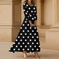 thumbnail image 2 of WTOBBY Women's Vintage Polka Dot Print V-Neck 3/4 Sleeve A-Line Beach Dress, Waisted Midi Sundress with Casual Flowy Skirt for Seaside Outings,Black XL, 2 of 5