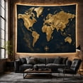 thumbnail image 6 of Gold World Map Against Deep Navy with Compass Rose, Dramatic Vintage for Travel Lovers, Cartography Wall Art, New Home Gift, Tapestry Wall Hanging for Living Room and Den, 6 of 7