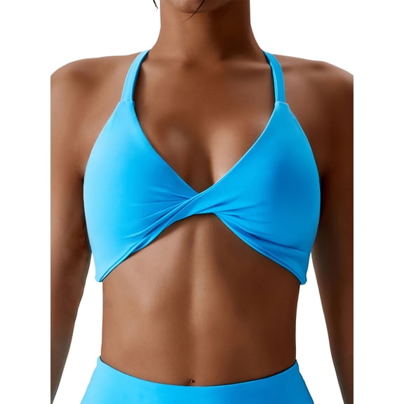Charmo Womens Front Twist Sports Bra Stappy Padded Yoga Bra