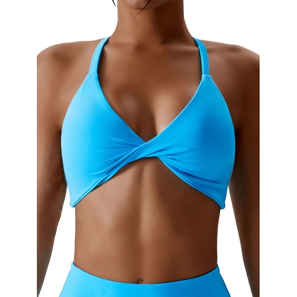 Charmo Womens Front Twist Sports Bra Stappy Padded Yoga Bra