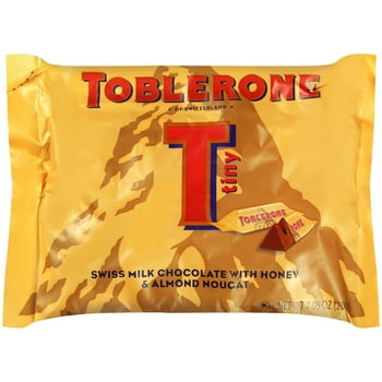 Toblerone Tiny Swiss Milk Chocolate Candy Bars with Honey and Almond Nougat, 7.05 oz Bag