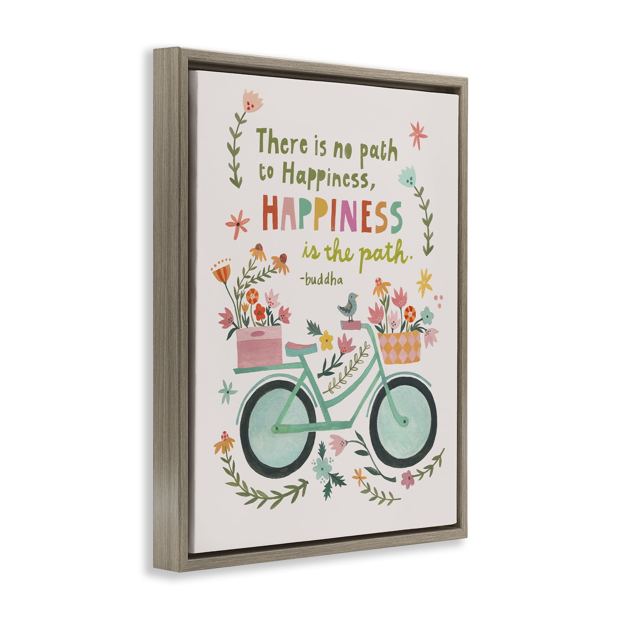 Stupell Industries Happiness Is The Path Transportation Painting Brown Floater Framed Canvas Art Print Wall Art, 25 x 31