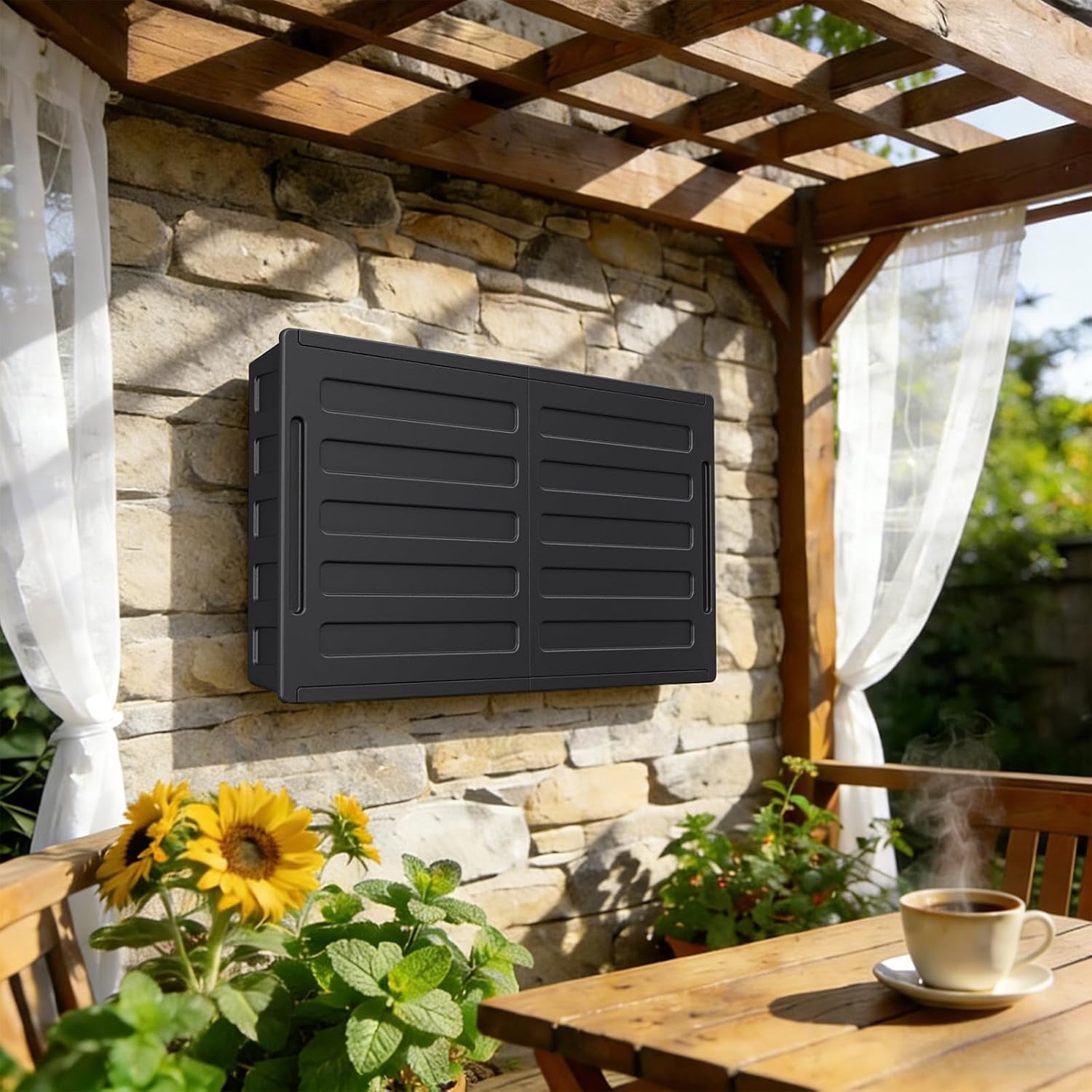 MELLCOM Hard Outdoor TV Cover for 32-44 inch TVs, Weatherproof Solid TV Shell with Full Motion Articulating TV Wall Mount for TV and Flat Panels