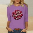 thumbnail image 5 of asdoklhq Valentines Day Clothes for Women Day Printed 3/4 Sleeve Crew Neck Fashion Pullover Tops T-Shirt Purple XL, 5 of 5