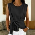 thumbnail image 7 of FchengtaiS Womens Cotton Linen Tank Tops Wrap Tie Knot Sleeveless Crew Neck Shirts Casual Summer Beach Going Out Tops, 7 of 7