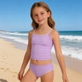 thumbnail image 2 of WAYUTE Girls Swimsuits Kids Kids Solid Color Stretchy Soft Swimwear 2 Piece Bathing Suit Padded Tankini Set Pool Beach, 2 of 4