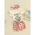 thumbnail image 4 of Yunliwuli Baby Girls 3Pcs Summer Outfit Short Sleeve Romper + Floral Shorts + Headband Set Newborn Clothes, 4 of 10