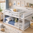 thumbnail image 2 of UHOMEPRO Twin Over Twin Bunk Bed for Kids, Solid Wood Low Floor Bunk Bed with Safety Rail and Ladder, Heavy Duty Kids Bunk Bed, Space-Saving Bed Frame for Bedroom, White, 2 of 13