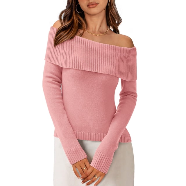 Suéter PRETTYGARDEN de Hombros Descubiertos de Punto Rosa XXL