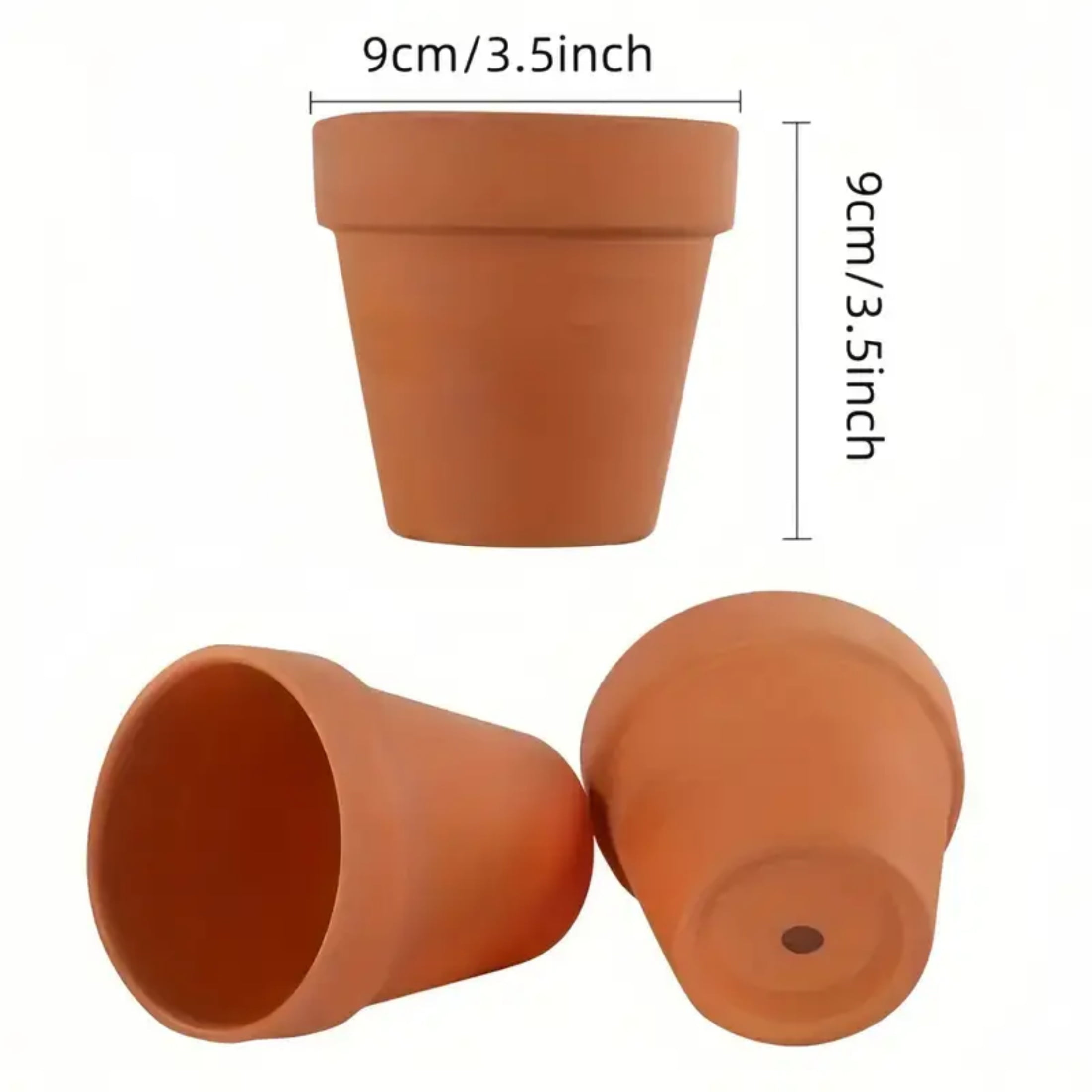 Round Terracotta Ceramic Succulent Planters with Drainage Holes, Polished Finish, 9 Count 3.5in