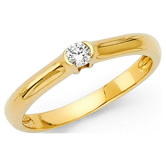 Small CZ Engagement Ring 14k Yellow Gold Anniversary Round CZ Band Bridal Single Stone CZ Ring Size 7