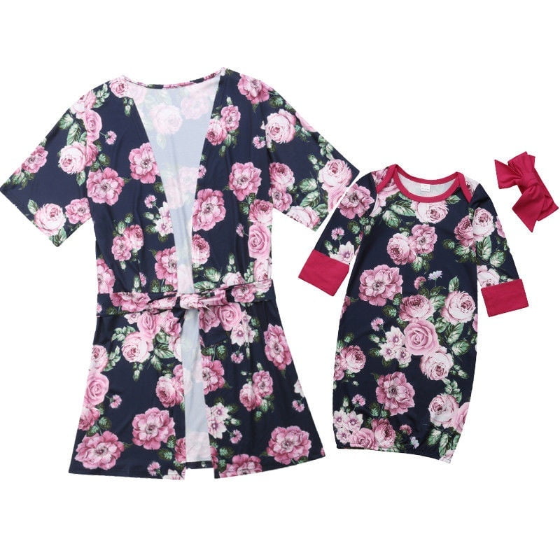 mom and son matching robe and swaddle