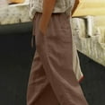 thumbnail image 7 of ZQUUVOU Women's Capris Pants Cotton Linen Solid Color Waist Elastic Drawstring Pants with Pocket (Brown,S), 7 of 7