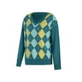 thumbnail image 3 of Women's V Neck Sweaters, Classic Long Sleeve Argyle Print Loose Fit Knitted Tops, 3 of 10
