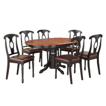 FurniFact Black Oval Kitchen Table and Chairs, 7 Pc Dining Table Set for 6