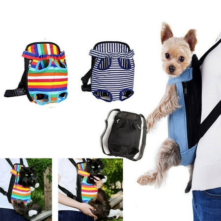 Pet Dog Front Chest Five Holes Backpack Puppy Tote Bag Sling Holder Mesh Carrier(White Stripe/M)