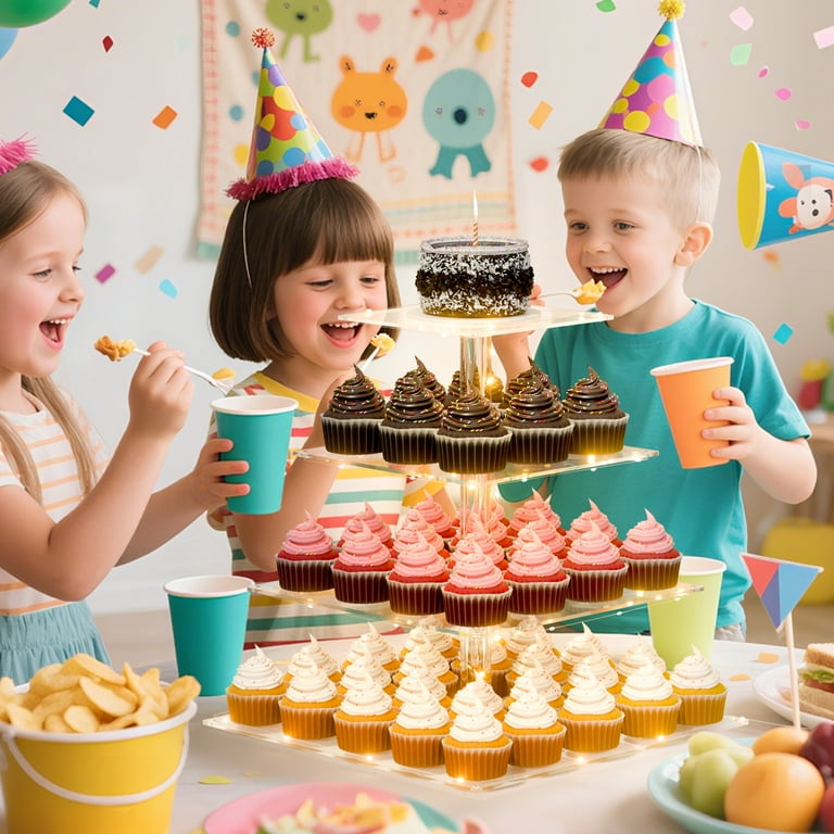 OLACHIKKO Cupcake Stand, 3-Tier Cupcake Holder With LED Light String