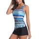thumbnail image 2 of Traje De Baño De Mujer, Traje De Baño Con Estampado De Rayas De Cuello Redondo Slim Fit Para Fiesta En La Playa, 2 of 7