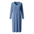 thumbnail image 7 of GUACER V Neck Midi Dresses for Women Solid Long Sleeve Soft Casual Slim Fit Dresses for Fall Winter Lounge Wedding Guest Gift, 7 of 7
