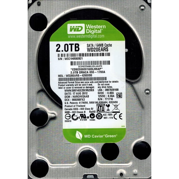 Western Digital WD20EARS-42S0XB0 MAC 655-1700A 2TB DCM: HARCHV2AAB