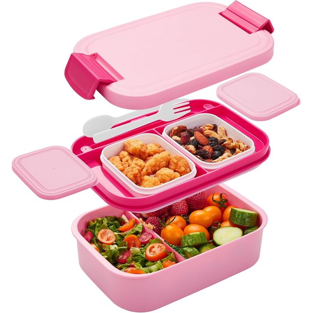 xianyou-Adult Lunch Box, All-in-One Stackable Lunch Containers for Women & Men & Kids with Utensil Set, Leak-Proof Lunchbox for Dining Out, Work, Picnic, Microwave Dishwasher Freezer Safe(Pink)