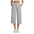 thumbnail image 2 of Womens High Waisted Capri Pants Light Wide Leg Business Casual Pants Trendy Work Crop Pant with Zipper Pockets, 2 of 8