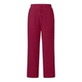 thumbnail image 3 of aohooy Women Linen Pants Beach Drawstring Elastic Waist Pants Loose Summer Casual Flowy Wide Leg Beach Trousers with Pockets 2026 Red,XXL, 3 of 8