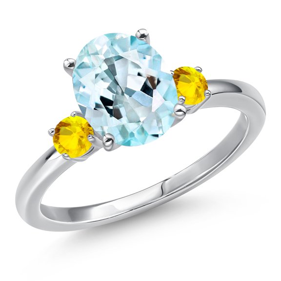Gem Stone King 14K White Gold Sky Blue Topaz and Yellow Sapphire Engagement Ring for Women | 3.27 Cttw | Oval 10X8MM | Gemstone November Birthstone | Size 6