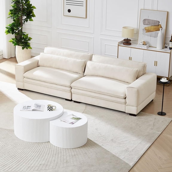 Tabaray 105" Sectional Couch Sofa, Modern 3 Seat Couch with Cushion and Inclined Backrest, Comfy Loveseat Sofa Beige Couch for Living Room, Bedroom, Office, Home Sofa Set Beige