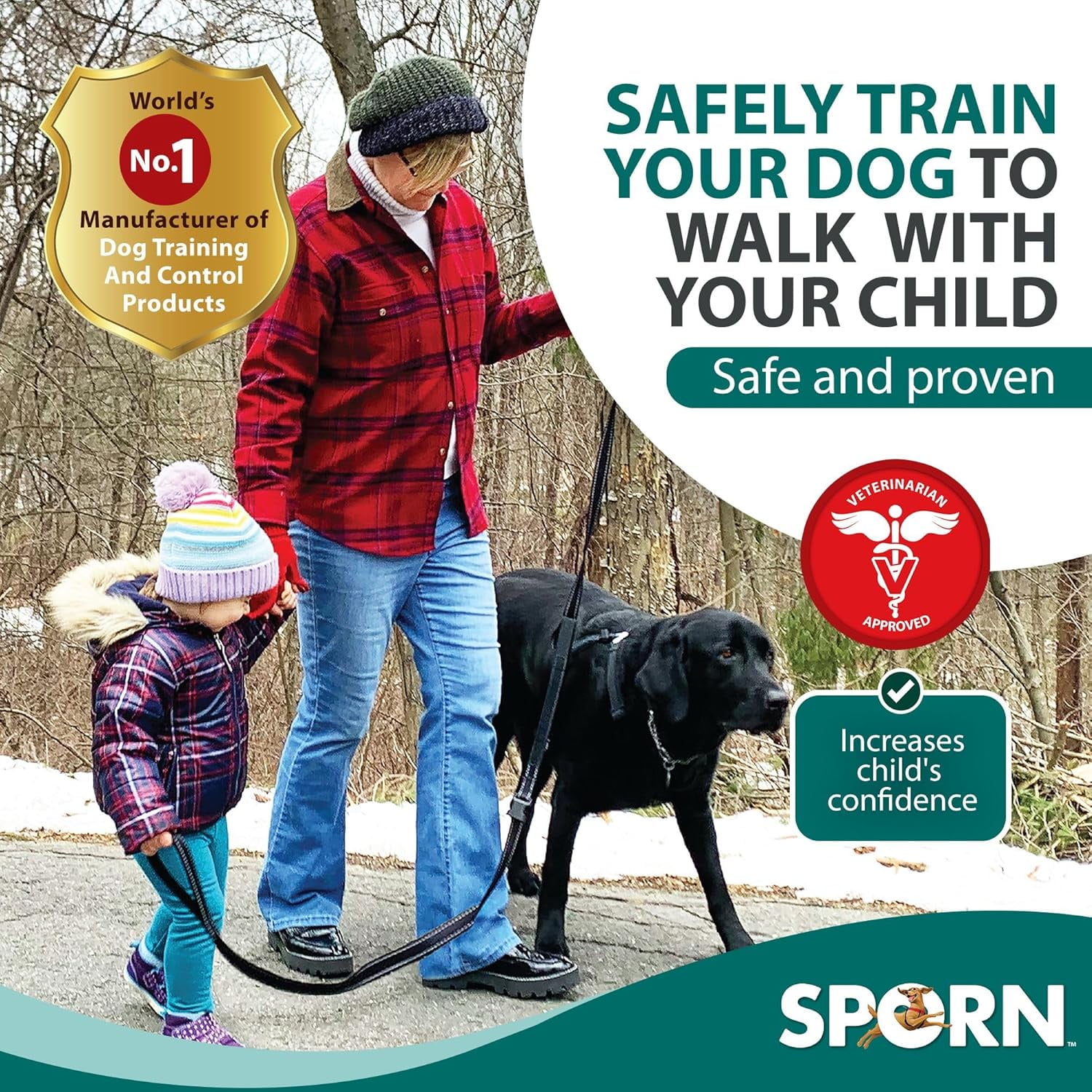 Sporn Child Co-Walk Training Dog Leash, 6 ft, Black