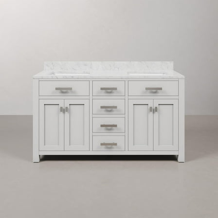 Water Creation Madison 60" Wood Double Bathroom Vanity in White & Chrome
