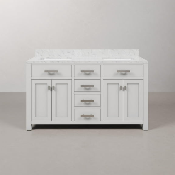 Water Creation Madison 60" Wood Double Bathroom Vanity in Pure White/Chrome