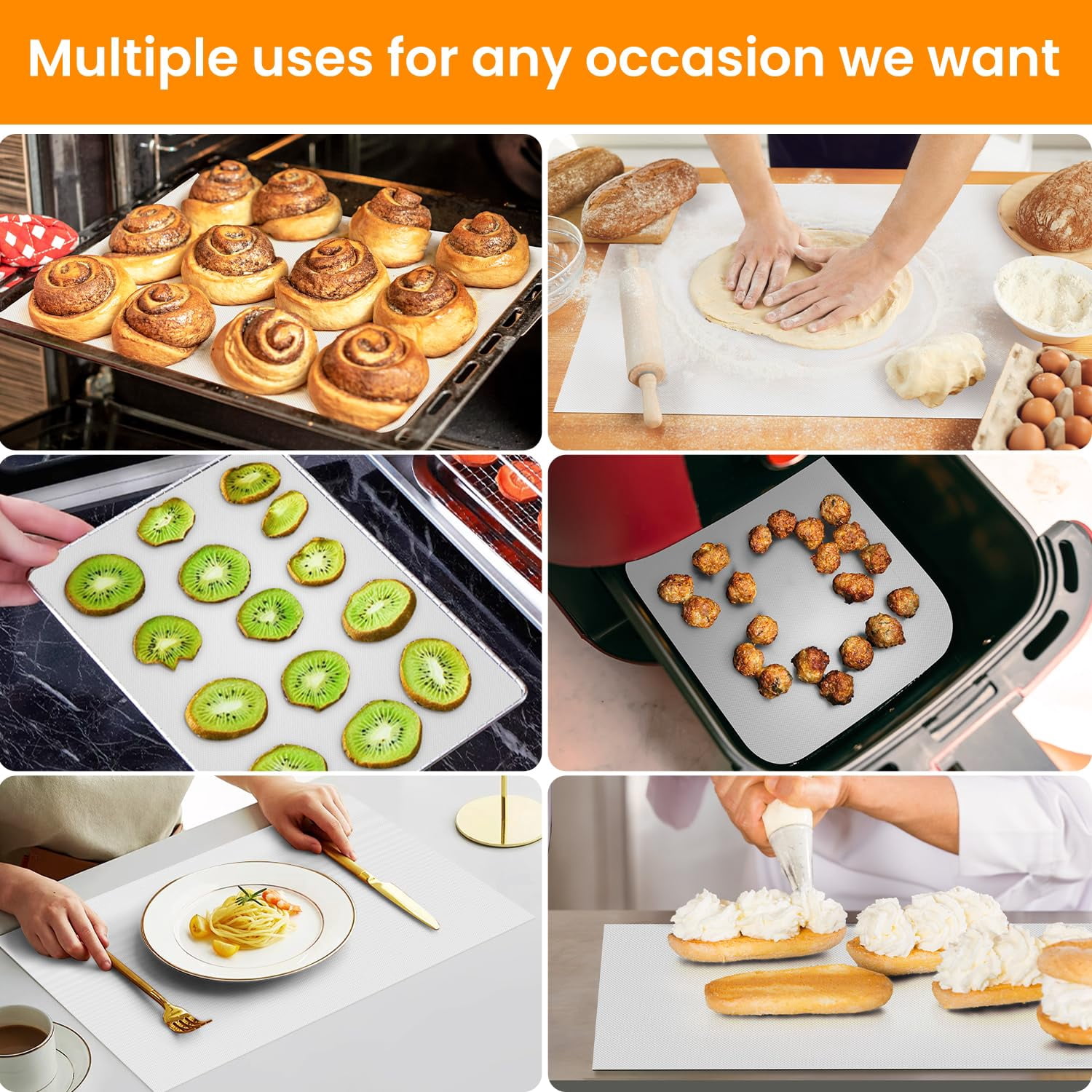 Silicone Baking Mat Roll -non-stick Dough Rolling  Food Grade Pastry Non-slip Kitchen Counter Reusable Air Fryer Washable Oil-proof Refrigerator Liners