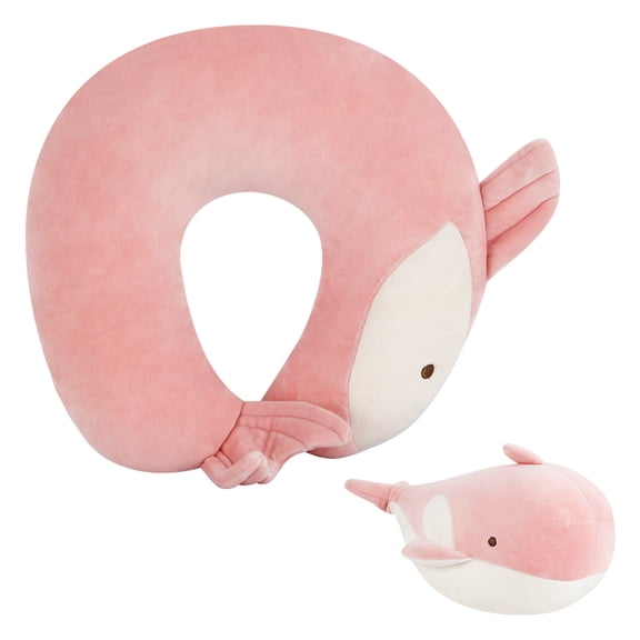 U-Shaped Dual-Use Deformation Pillow Children's Travel Neck Pillow (Pink Whale)