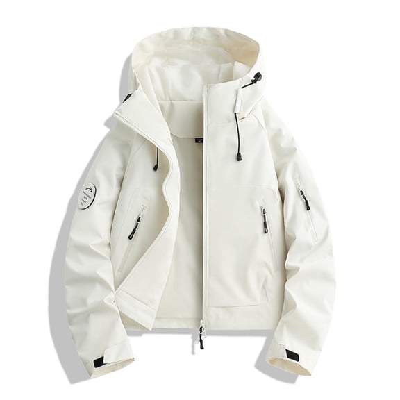 XPMWRP Women's Cropped Waterproof Rain Jacket, Hooded Windbreaker Coat, Lightweight Outdoor Hiking Outerwear with Pockets White M