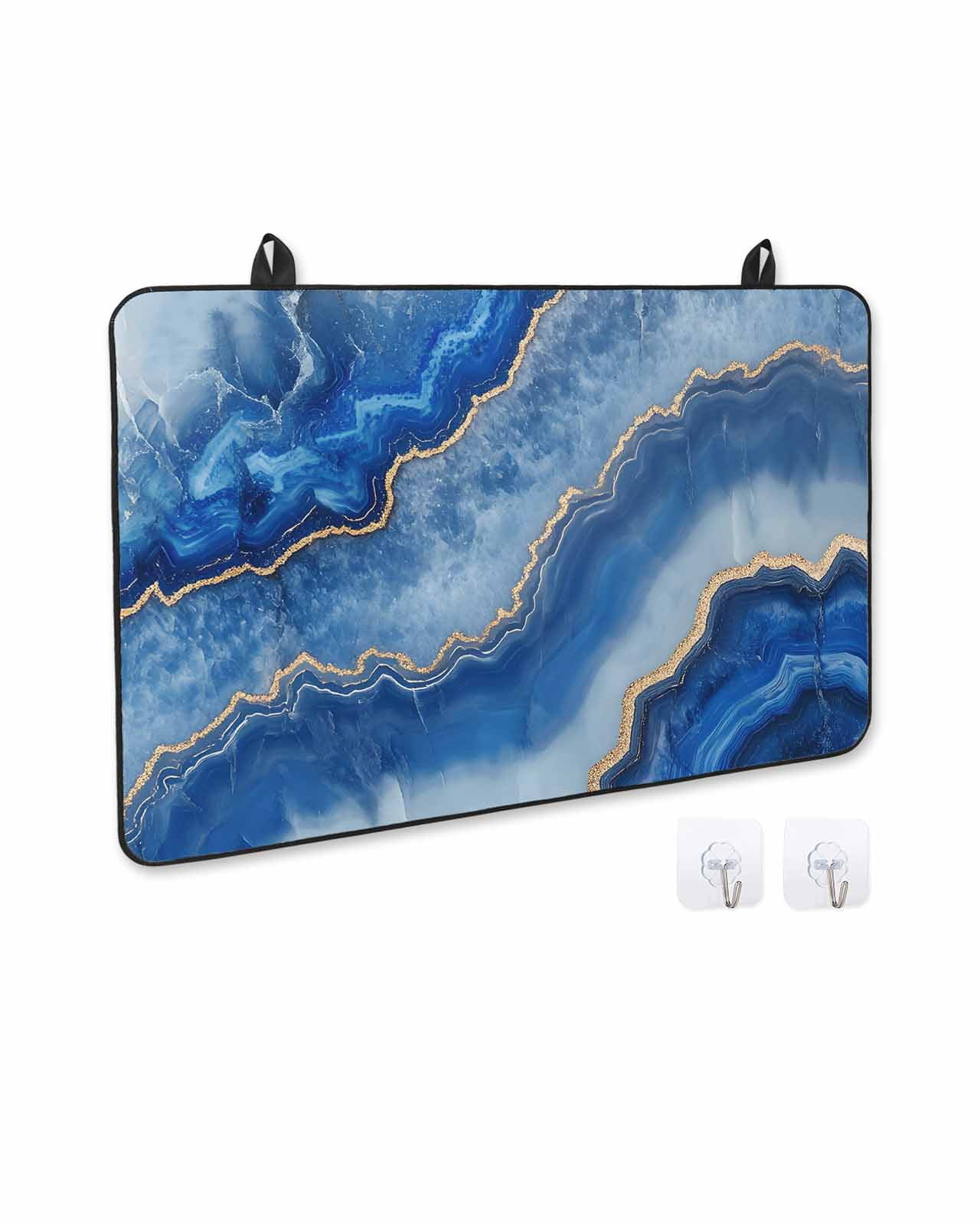 nqOlkjepod Large Induction Cooktop Protector Mat 28.5"x20.5", Blue Marble Stove Top Covers for Electric Stove, Modern Luxury Granite Surface Motif Sketch Stove Burner Cover Mats Stove Cover
