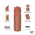 thumbnail image 5 of Zak Designs Harmony Water Bottle for Travel or At Home, 32oz Recycled Stainless Steel is Leak-Proof and Vacuum Insulated with Straw Lid and Carry Handle (Sienna Red), 5 of 9