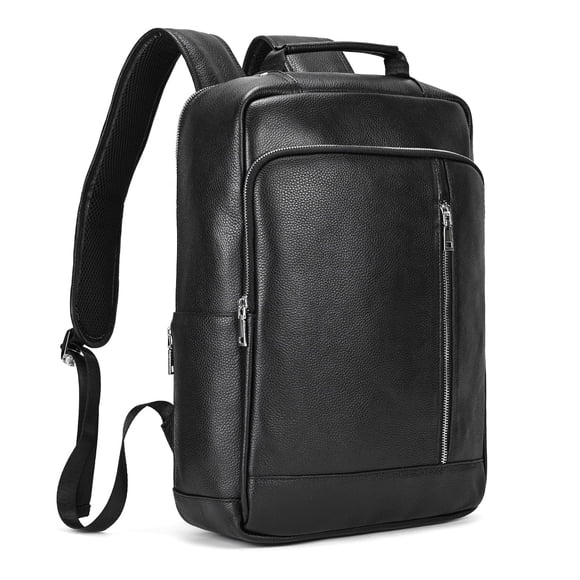Mochila LUUFAN de piel auténtica para portátil de 14 pulgadas, color negro