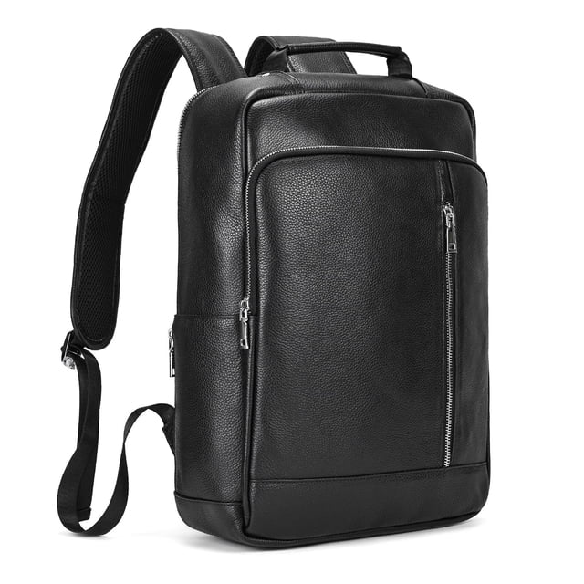 Mochila LUUFAN de piel auténtica para portátil de 14 pulgadas, color negro