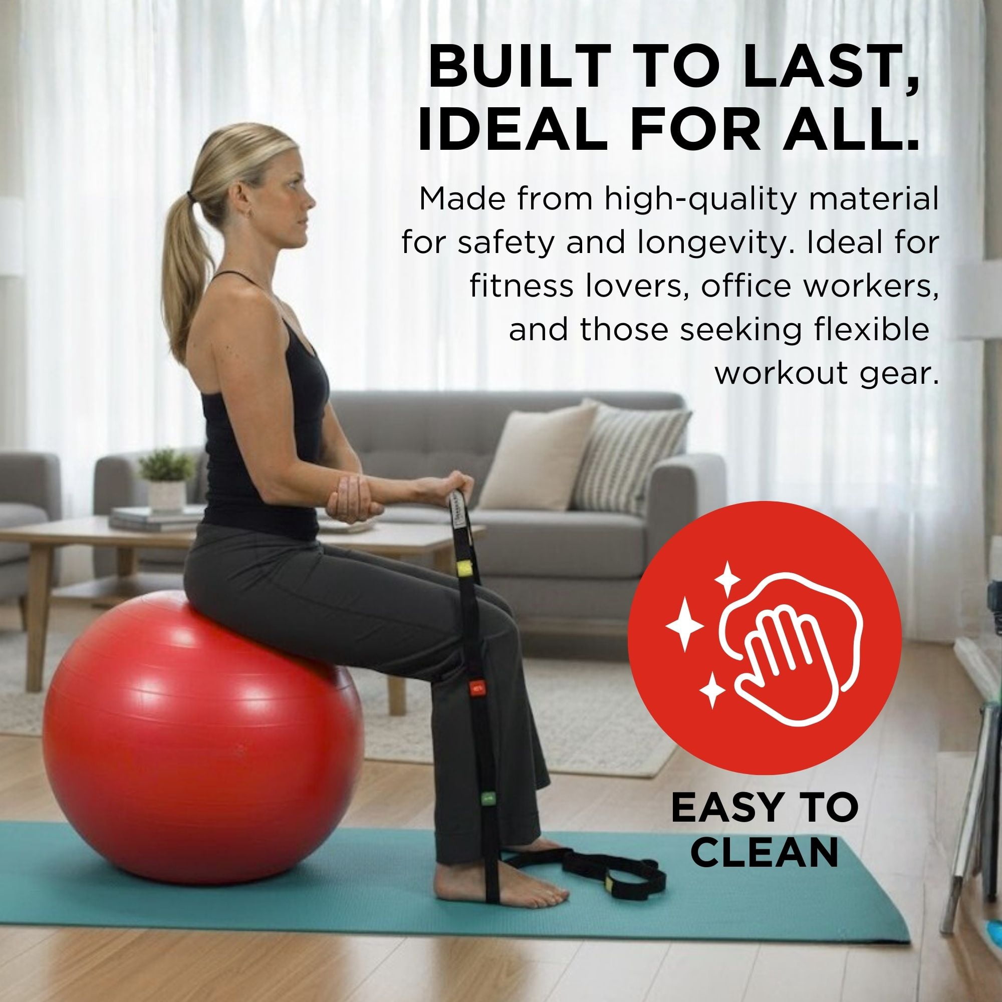 THERABAND Standard Exercise Ball, 22" Red Stability Trainer for 5'1"–5'6" Users, Yoga & Pilates Ball, Balance & Core Trainer, For Athletes Fitness at Gym & Home