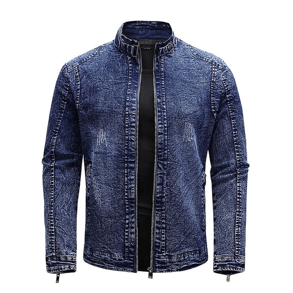 Herrnalise Men's Fall/Winter Fashion Fleece Denim Jacket Stretch Washed Denim Top Jacket Blue