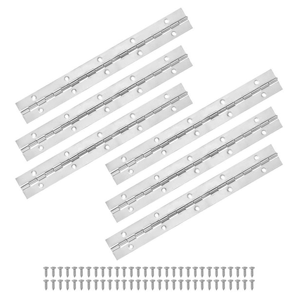 Uxcell 6-Pack Bisagras Continuas y de Piano Plateadas, 10x1.2x0.04" Acero Inoxidable con Tornillos para Puertas de Gabinetes