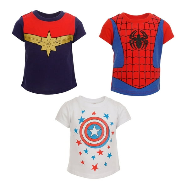 Marvel Avengers Spider-Man Captain America Little Girls 3 Pack Pullover T-Shirts Toddler to Big Kid