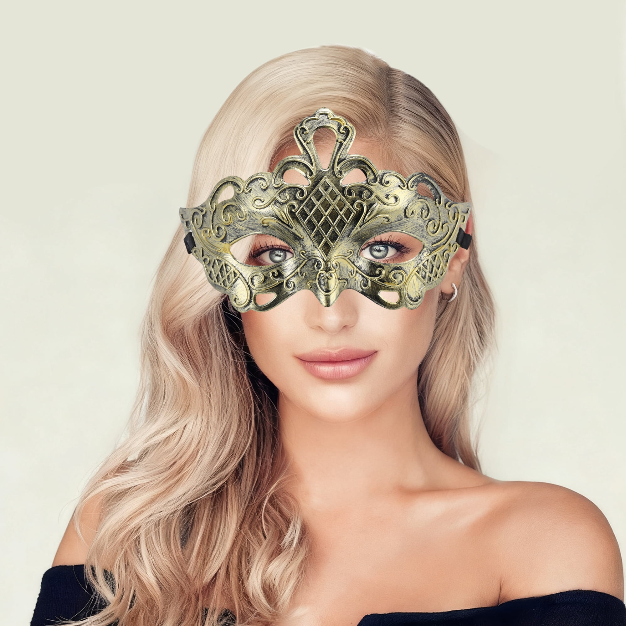 Unique Bargains Elegant Half Face Party Mask 1 Pcs Gold Pattern 7