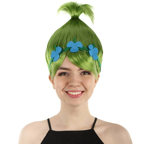 HPO Adult Women's Princess Troll Wig – Lime Green Pointy Cosplay Hair with Flower Crown for Halloween & Party