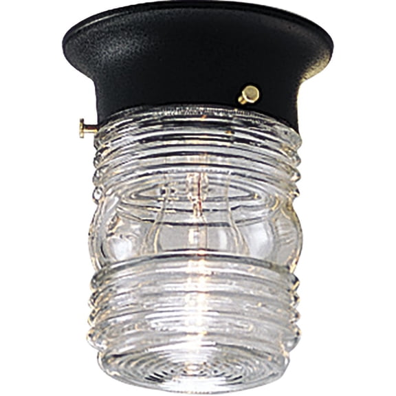 1-Light Clear Glass Traditional Outdoor Close-to-Ceiling Light Textured Black