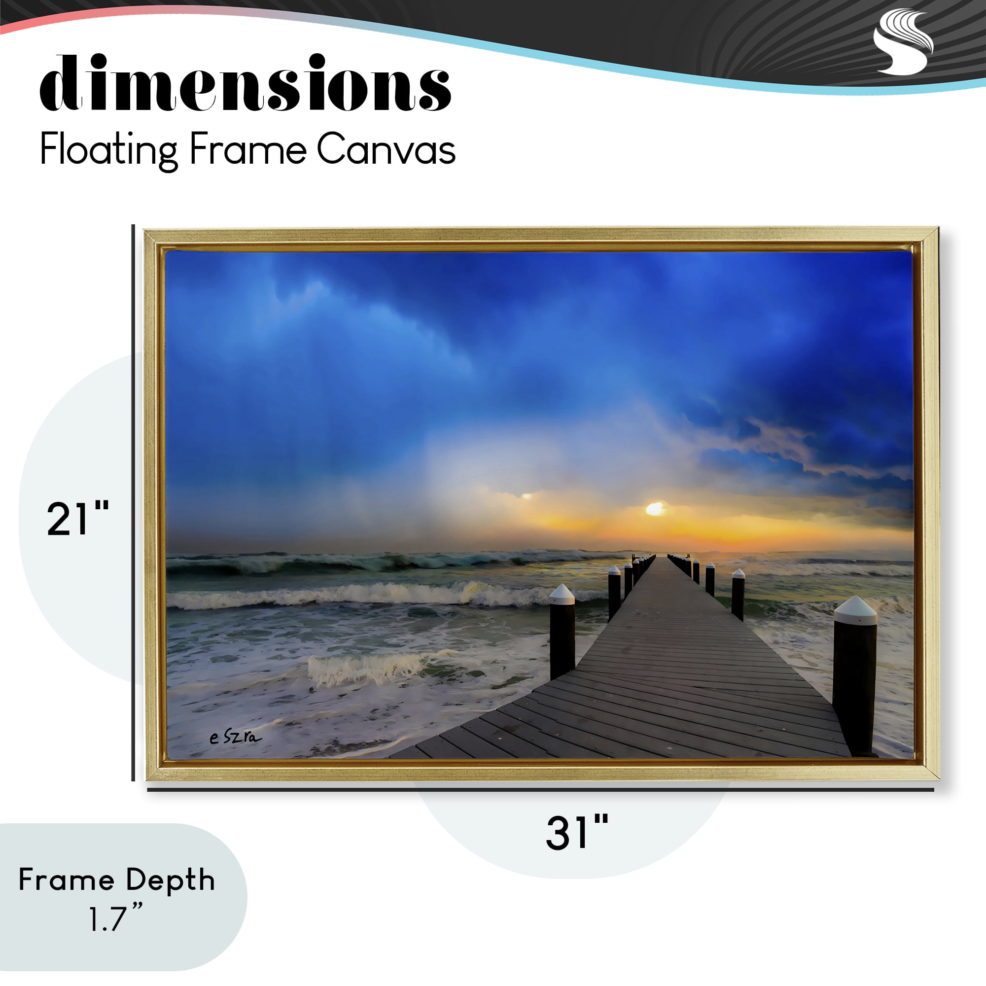 Stupell Industries Sun Breaking Over Sea Pier Gold Framed Floater Canvas Wall Art, design by Eszra Tanner