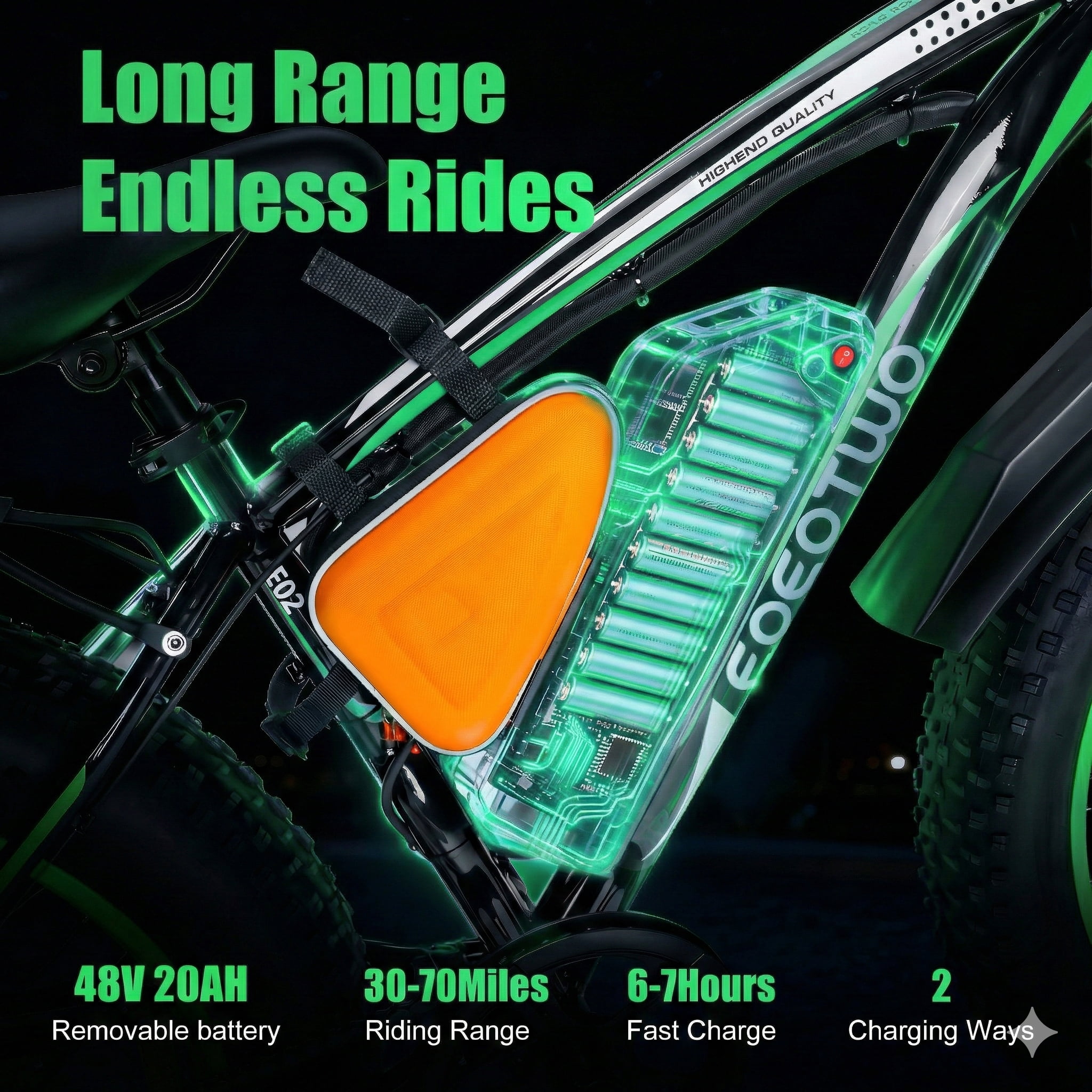 EOEOTWO 26" Fat tire Electric Bike for Adults, 1500W Peak Motor, 30 MPH Speed, 70 Miles Range Mountain Ebike, 48V 20Ah Removable Battery, Off-Road EBike for Men & Women, 7 Speed