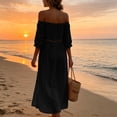thumbnail image 7 of Horkkom Off the Shoulder Dresses for Women Short Sleeve Solid Color Summer Dresses Flowy Casual Maxi Dresses, S-3XL, 7 of 7